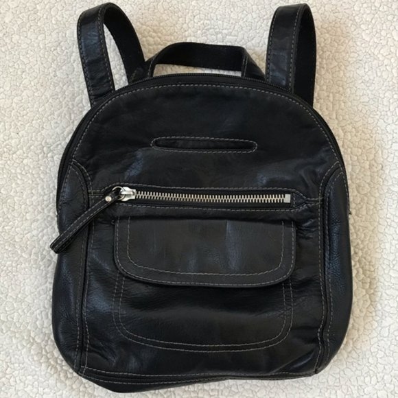 Fossil Handbags - Vintage FOSSIL Long Live Black Leather Backpack